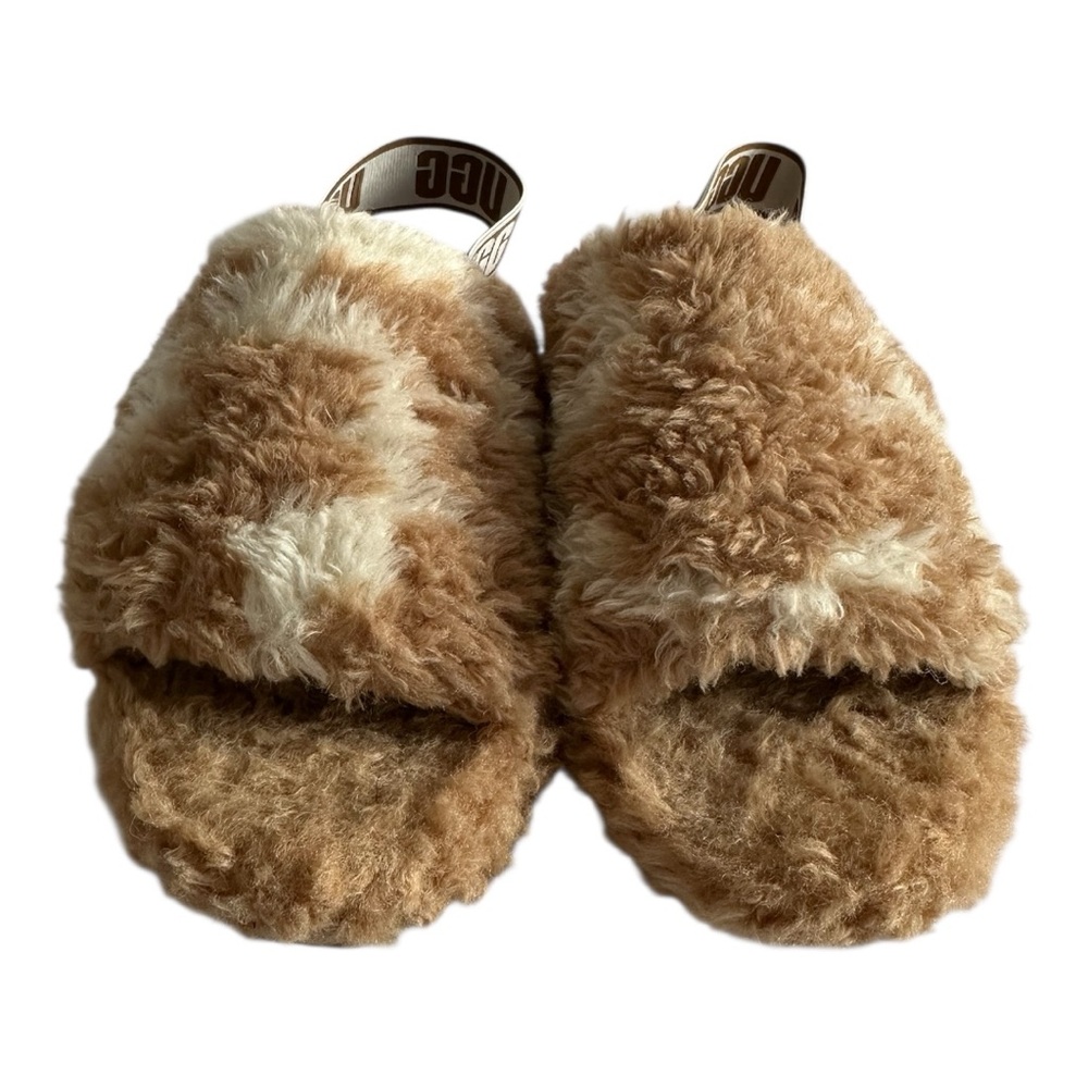 UGG Fuzzy Tan and Cream Slides
